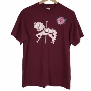 VINTAGE Hand-Painted T Shirt Carousel Horse Graphic Single Stitch Retro Large